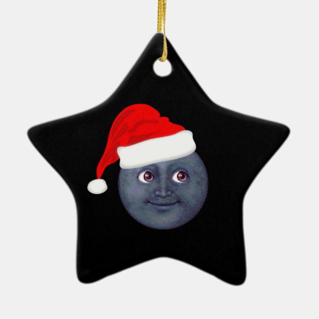 Cerâmica Ornamento de Emoji da lua do Natal (Verso)