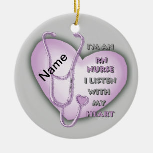 Cerâmica Ornamento de Enfermeiro Roxo Heart RN