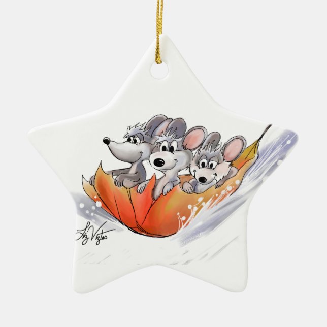 Cerâmica Ornamento de Estrela de Feriado de Inverno, Mac e  (Frente)