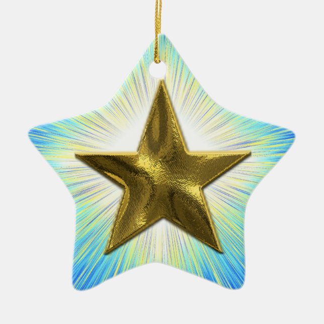 Cerâmica Ornamento de Estrela Dourada Personalizado (Frente)