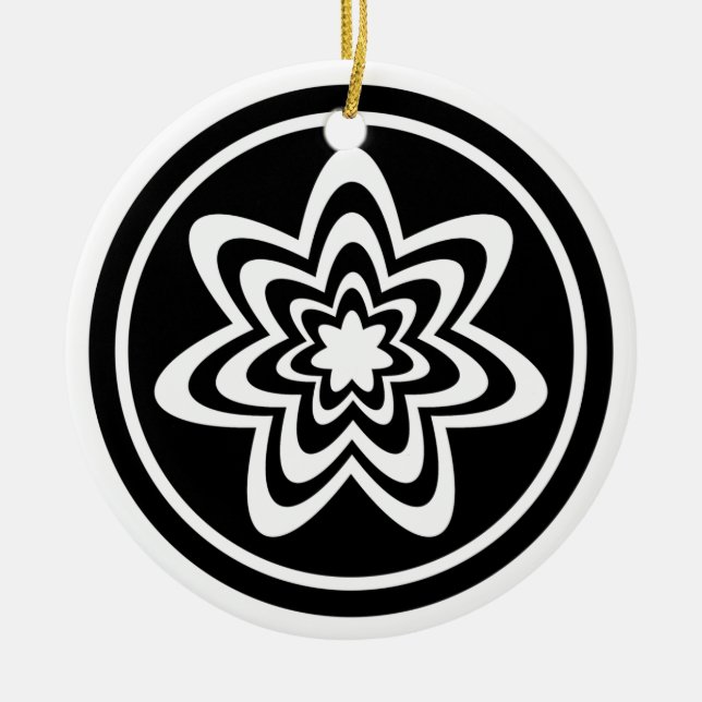 Cerâmica Ornamento de explosão floral, preto e branco (Frente)