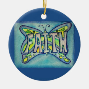 Cerâmica Ornamento de Faith Butterfly Word Art Gift Holiday