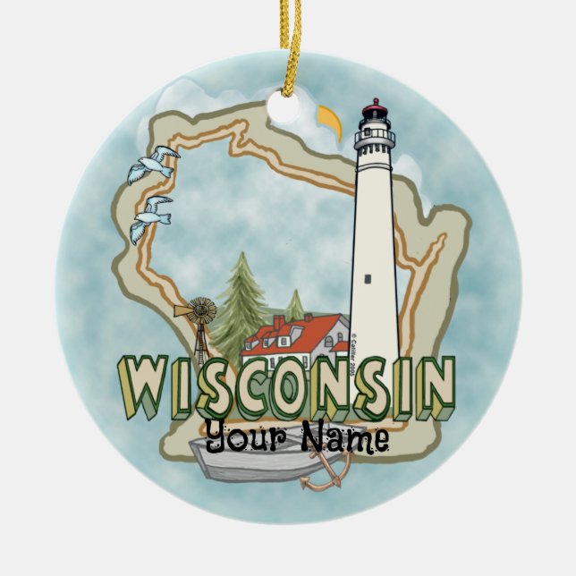 Cerâmica ornamento de Farol de Wisconsin (Frente)