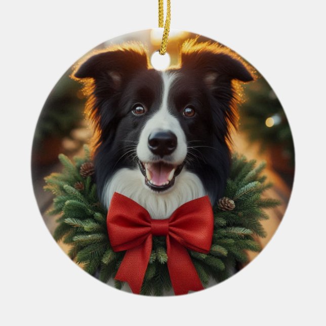 Cerâmica ornamento de feriado de Border Collie (Frente)