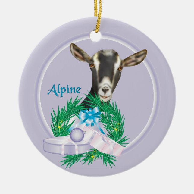 Cerâmica Ornamento de Feriado de Cabra Alpina (Frente)