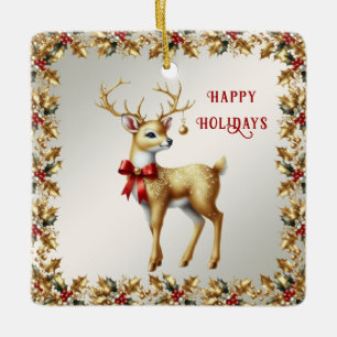 Cerâmica Ornamento de Feriado de Reindeer Dourado