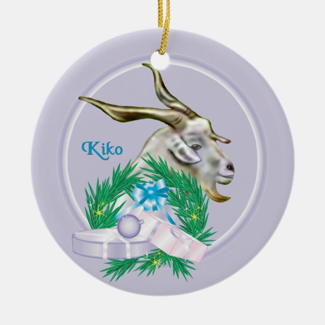 Cerâmica Ornamento de Feriado de Wreath Kiko Goat (Frente)