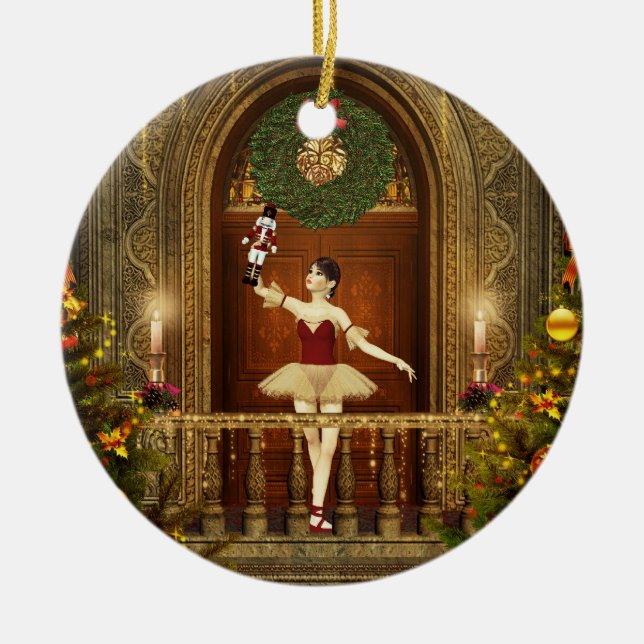 Cerâmica Ornamento de Feriados Cerâmicos de Ballerina e Nut (Frente)