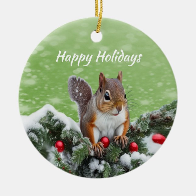 Cerâmica Ornamento de Feriados de Natal de Esquilo (Frente)