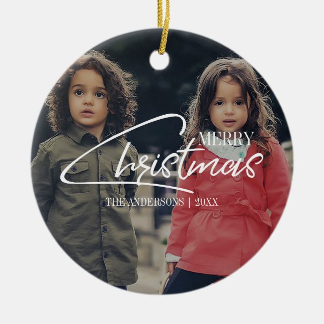 Cerâmica Ornamento de Feriados de Script de Natal Nostálgic (Frente)