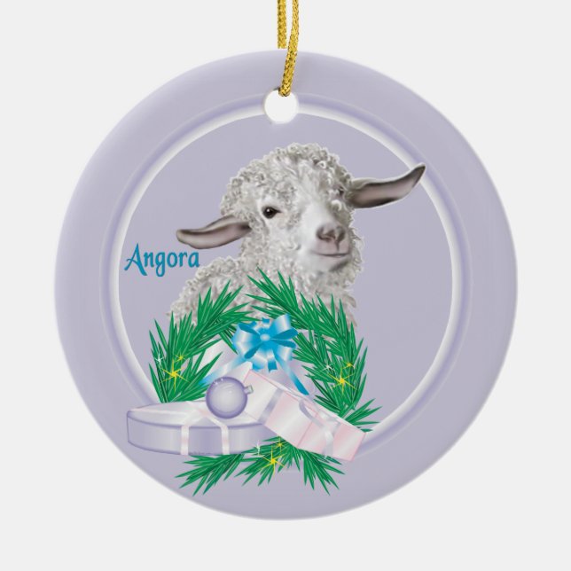 Cerâmica Ornamento de Férias Angora Goat Wreath (Frente)