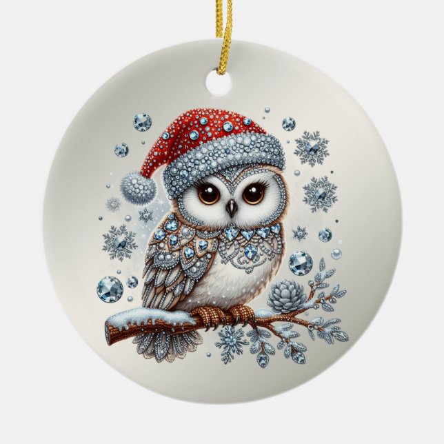 Cerâmica Ornamento de Férias de Coruja de Natal (Frente)