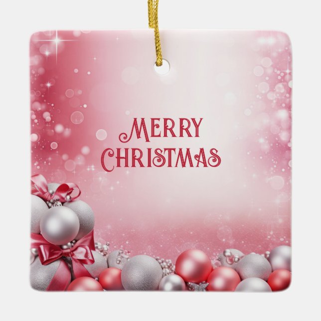 Cerâmica Ornamento de Férias de Natal Branco Cor-de-rosa (Frente)