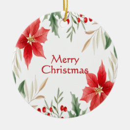 Cerâmica Ornamento de Férias de Natal da Red Poinsettia
