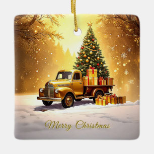 Cerâmica Ornamento de Férias de Natal de Caminhão Dourado