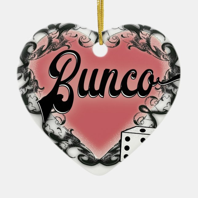 Cerâmica ornamento de férias de tatuagem de bunco Heart (Frente)