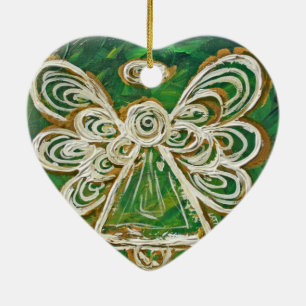 Cerâmica Ornamento de Férias do Angel do Guardião Verde
