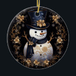 Cerâmica Ornamento de Flores Douradas Snowman<br><div class="desc">Belo Ornamento Dourado das Flores Snowman</div>