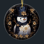 Cerâmica Ornamento de Flores Douradas Snowman<br><div class="desc">Belo Ornamento Dourado das Flores Snowman</div>