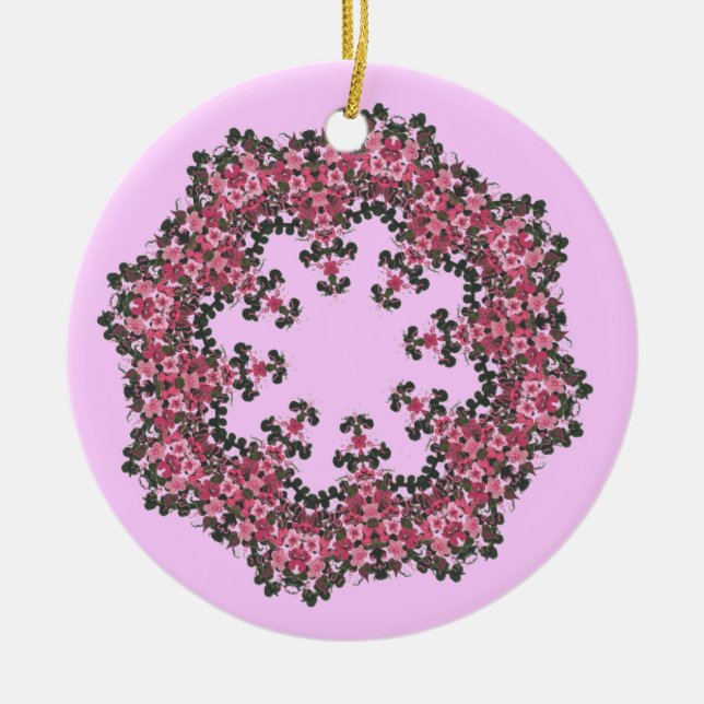 Cerâmica Ornamento de Flores Rosa (Frente)
