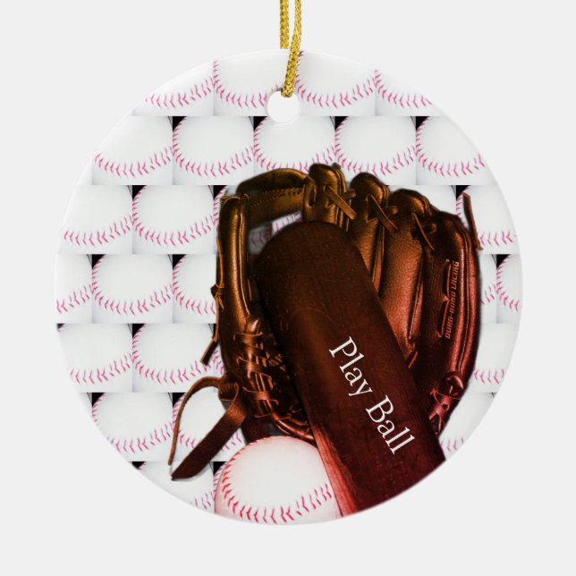 Cerâmica Ornamento de Fotos de Luvas de Bat Baseball (Frente)