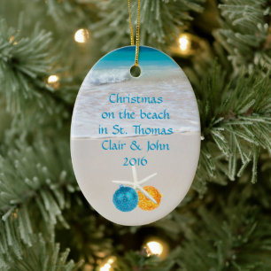 Cerâmica Ornamento de Fotos de Natal de Praia Tropical