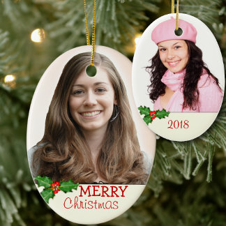 Cerâmica Ornamento de Fotos de Natal Oval Duplo Lado