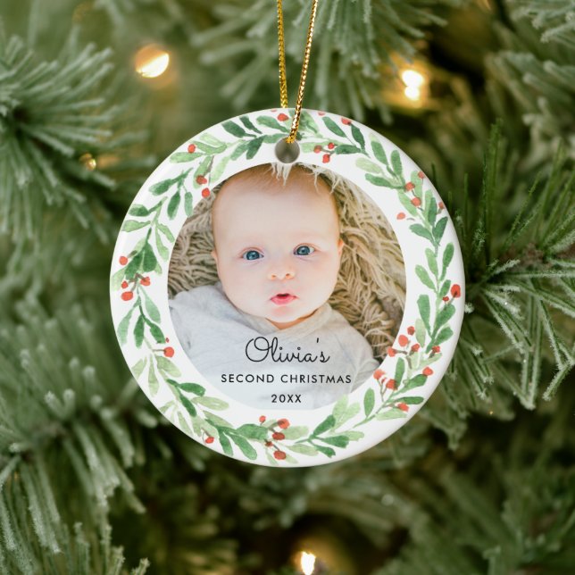 Cerâmica Ornamento de Fotos de Natal para segundo de Bebê (Árvore)