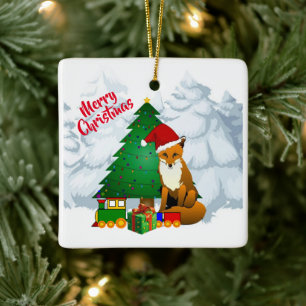 Cerâmica Ornamento de Fox Feliz Natal