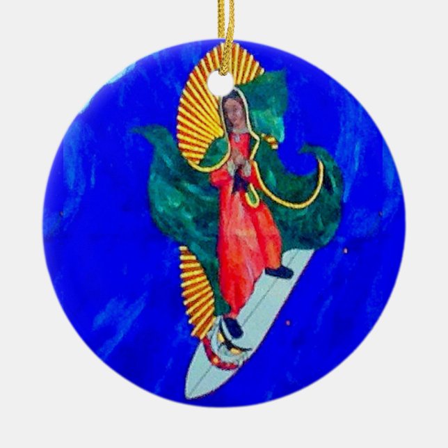 Cerâmica ornamento de freira surfando (Frente)