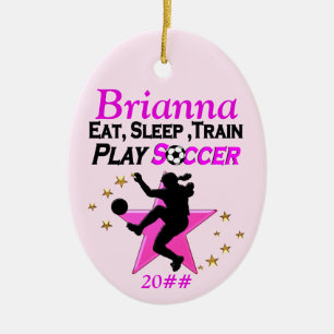 CERÂMICA ORNAMENTO DE GAROTA DE FUTEBOL PERSONALIZADO E DAT