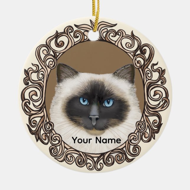 Cerâmica Ornamento de Gato de Birman ornamentado (Frente)