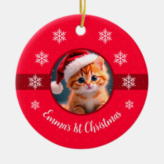 Cerâmica Ornamento de Gato de Gatinho Feliz de Natal para r