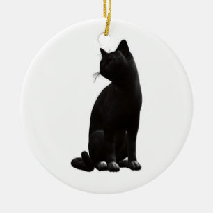 Cerâmica Ornamento de Gato Negro Sentado