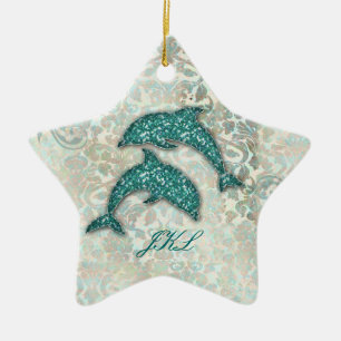 Cerâmica Ornamento de Golfinho de Casamento de Praia Vintag