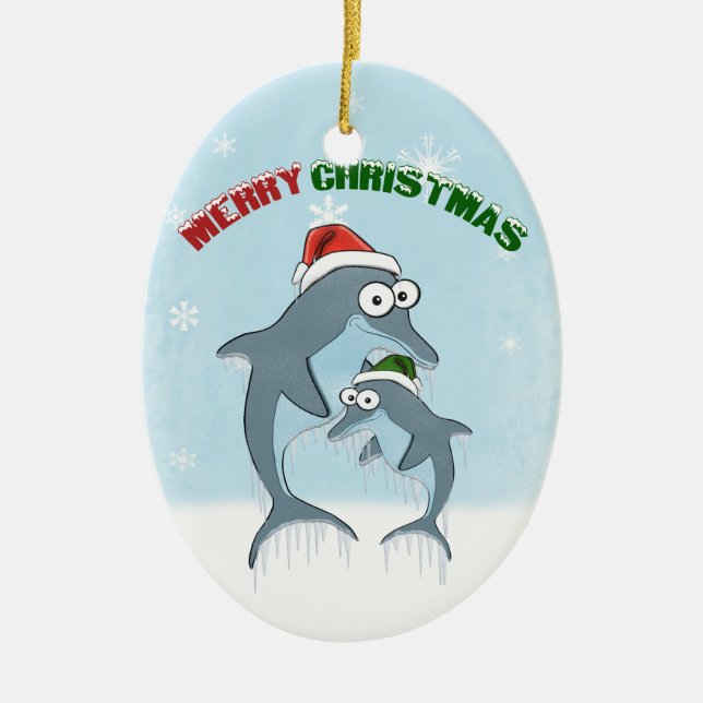 Cerâmica Ornamento de Golfinhos de Natal (Frente)