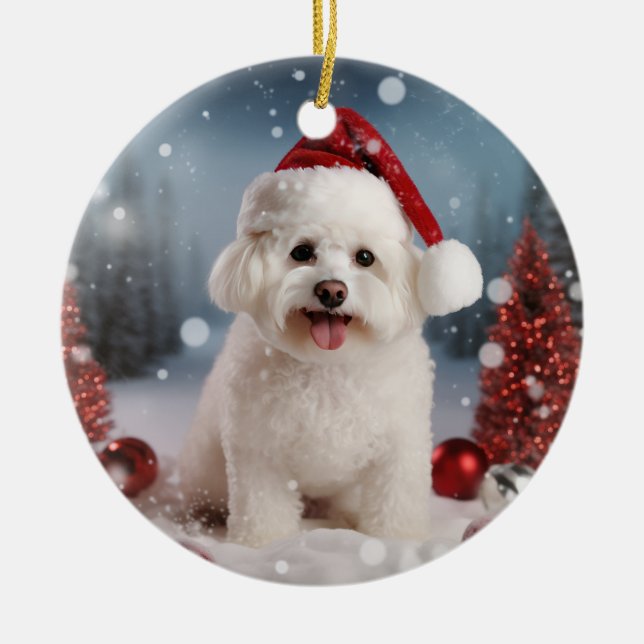 Cerâmica Ornamento de Guarda-de-Natal Bichon Frise (Frente)