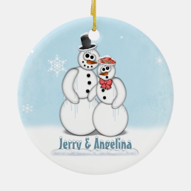 Cerâmica Ornamento de Imagens do Casal Snowman (Traseira)