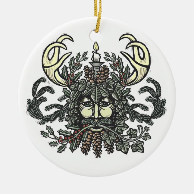 Cerâmica Ornamento de Inverno-Greenman (Frente)