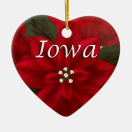 Cerâmica Ornamento de Iowa Red Poinsettia Heart Keepsaokê