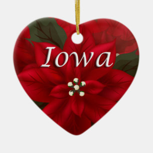 Cerâmica Ornamento de Iowa Red Poinsettia Heart Keepsaokê