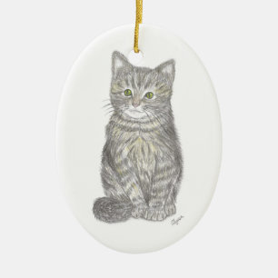 Cerâmica Ornamento de Kitten Cinza