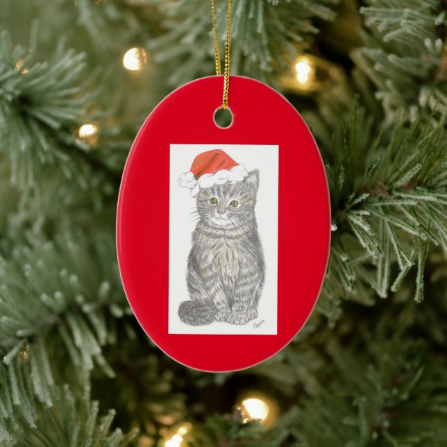 Cerâmica Ornamento de Kitten de Natal (Árvore)