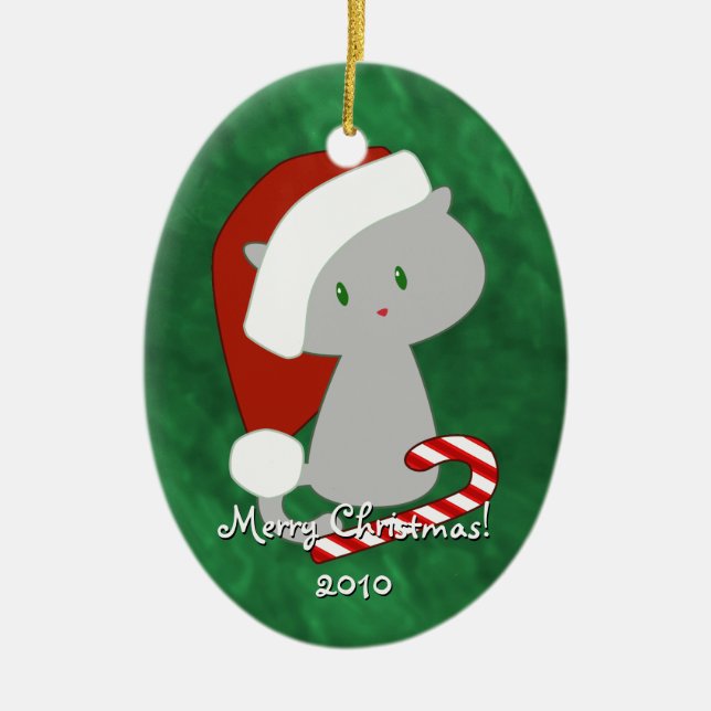 Cerâmica Ornamento de Kitten de Natal (Frente)