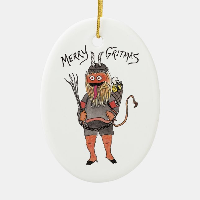 Cerâmica Ornamento de Krampus do hóquei (Frente)
