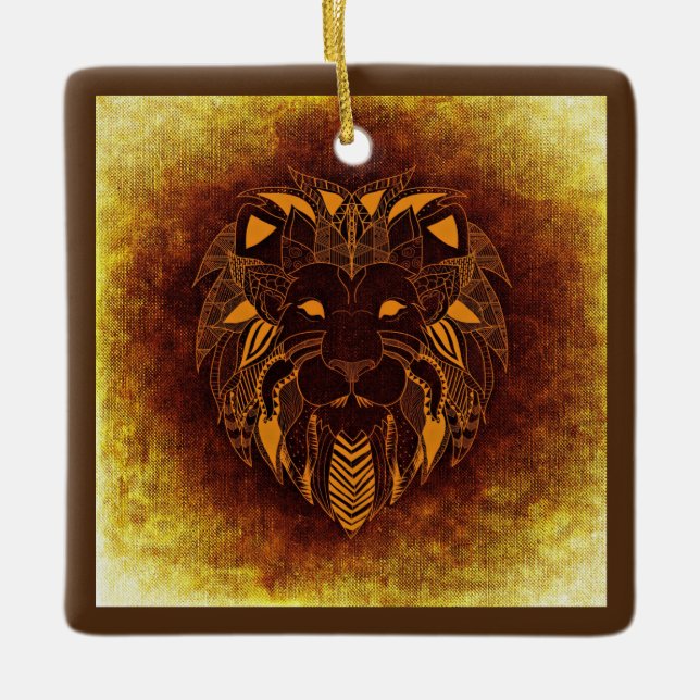 Cerâmica ornamento de leão tribal (Frente)