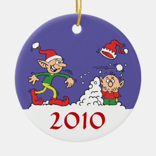 Cerâmica Ornamento de Luta Elf Snowball (Frente)