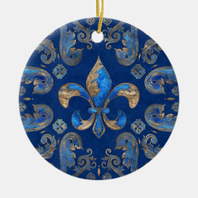 Cerâmica Ornamento de luxo de Fleur-de-lis - mármore azul (Frente)