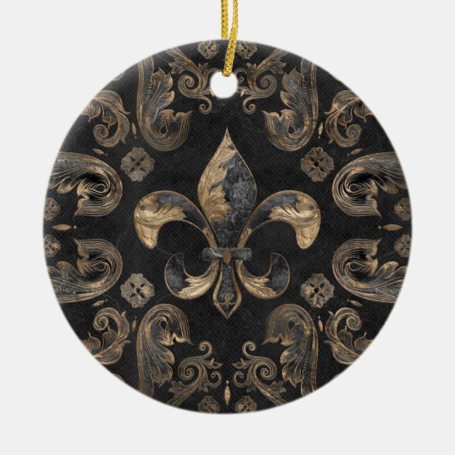 Cerâmica Ornamento de luxo Fleur-de-lis - mármore negro (Frente)