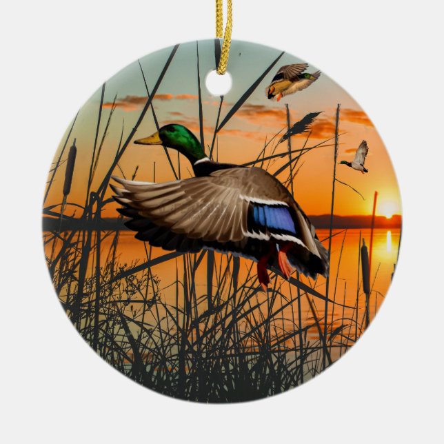 Cerâmica Ornamento de Mallard Voador, Caça a Patos (Frente)
